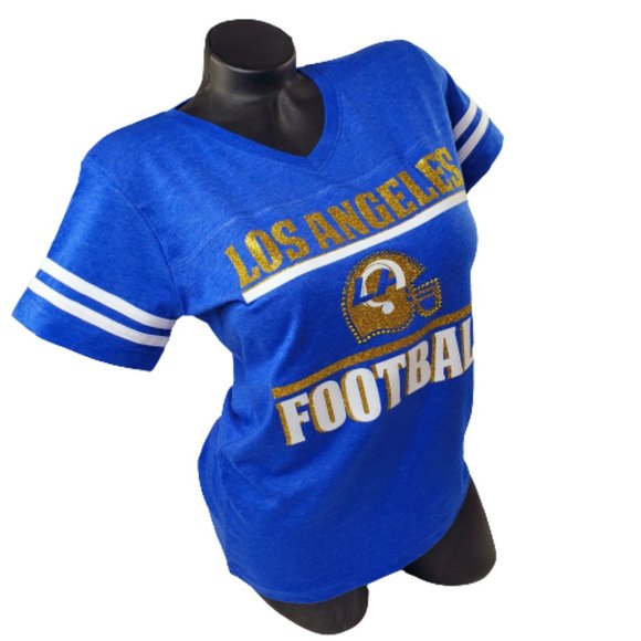 Los Angeles Football V Neck Tee with Crystals & Shiny Lettering. - Picture 4 of 10